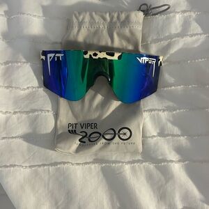 Pit Viper Sunglasses with Iridescent Blue and Green Lenses